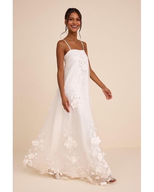 Lulus Natural Allie Floral Applique Shift Maxi Dress