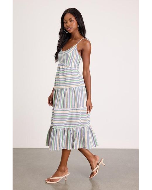 Lulus Natural Journi Multi Striped Tiered Midi Dress