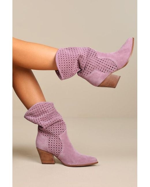 Seychelles Pink Diva Suede Leather Perforated Mid-Calf Boots