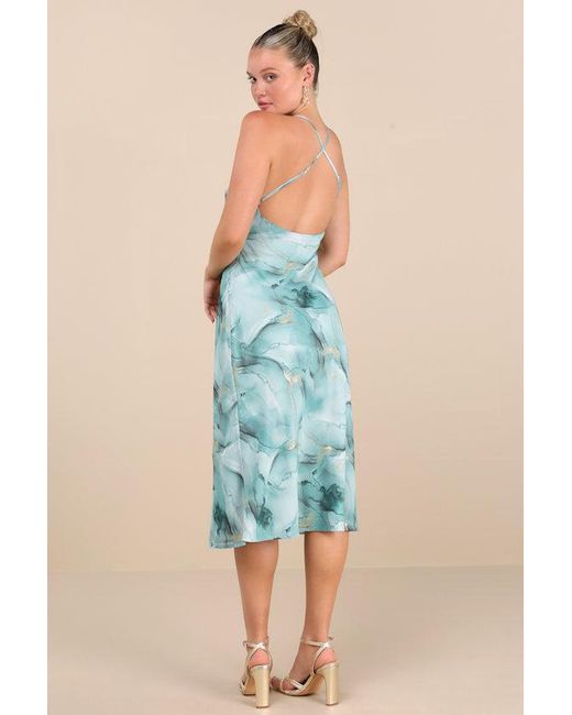 Lulus Blue Bright Charm Abstract Print Chiffon Slip Midi Dress