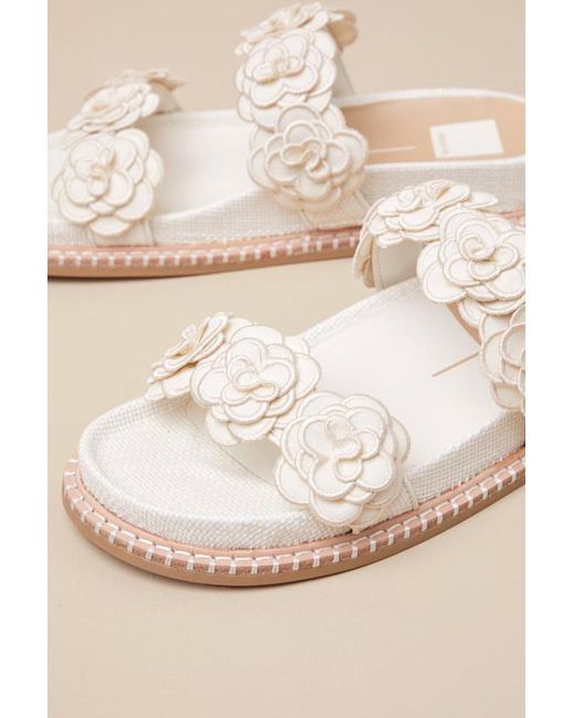 Dolce Vita Natural Sherla Raffia Floral Applique Slide Sandals