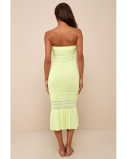 Lulus Green Palm Springs Sweetie Lime Knit Strapless Midi Dress