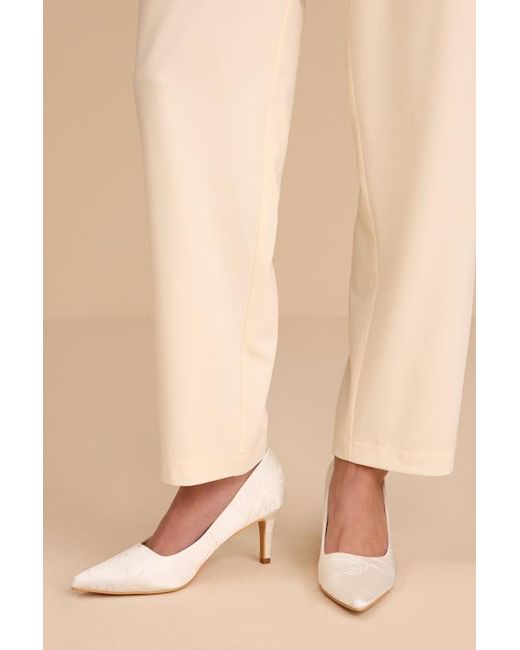 Lulus Natural Salone Satin Jacquard Pointed-Toe Pumps