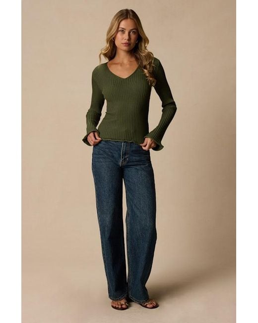 Lulus Green Pruett Ribbed Knit Long Sleeve Top