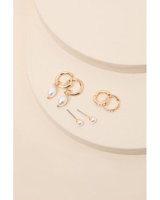 Lulus Natural Fia Pearl Three-Pair Earring Set