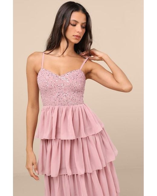 Lulus Pink Galina Sequin Tiered Maxi Dress