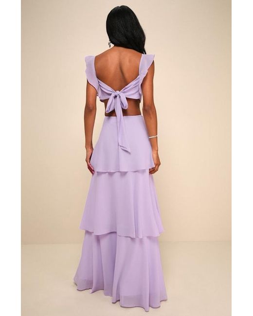 Lulus Pink Elegant Event Ruffled Tie-Back Tiered Maxi Dress