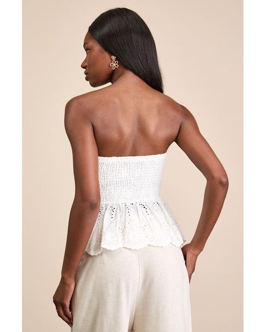 Lulus White Ahura Eyelet Embroidered Peplum Strapless Top
