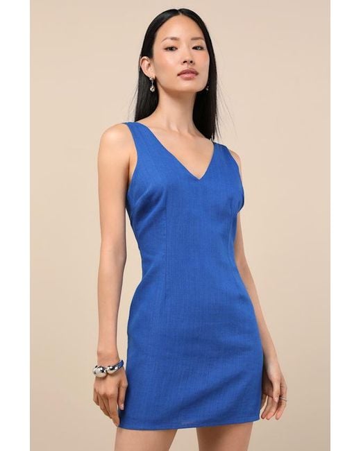 Lulus Blue Packing For Positano Linen Sleeveless Mini Dress