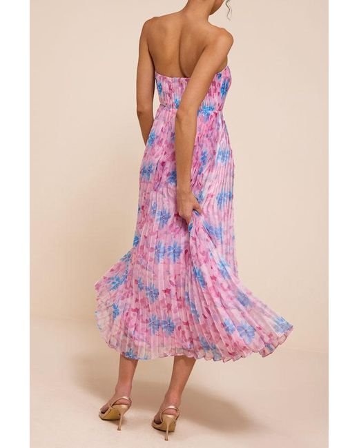 Lulus Pink Kymani Multi Floral Pleated Midi Dress