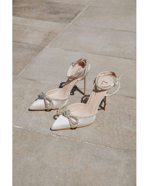 Lulus Gray Lullie Satin Rhinestone Ankle Strap Pointed-Toe Pumps