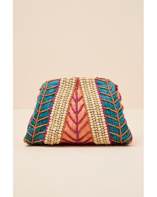Lulus Natural Tisha Multi Raffia Beaded Crossbody Clutch