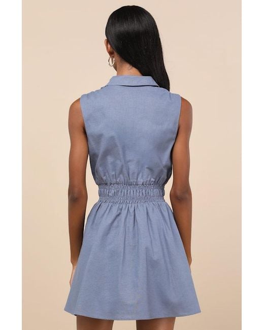 Lulus Blue Jaliyah Collared Button-Front Mini Dress