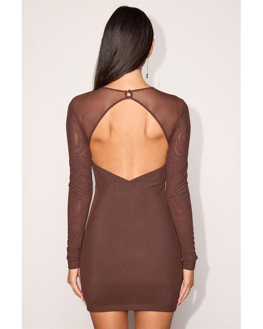 Lulus Brown Maurice Mesh Long Sleeve Bodycon Dress