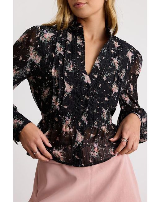 Lulus Black Odeliah Floral Crochet Lace Button-Front Long Sleeve Top