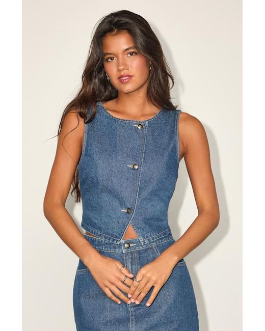 Lulus Blue Dayton Medium Wash Denim Vest Top