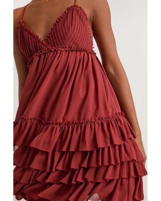 Lulus Asuka Rust Ruffled Tiered Mini Dress