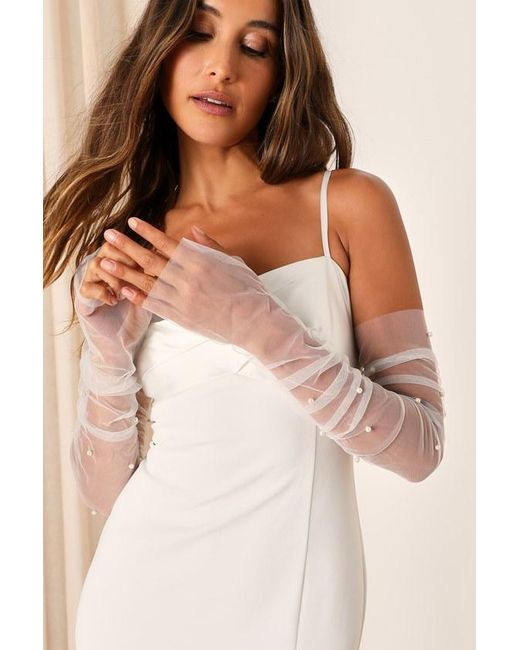 Lulus Natural Simple Poise Mesh Pearl Fingerless Gloves