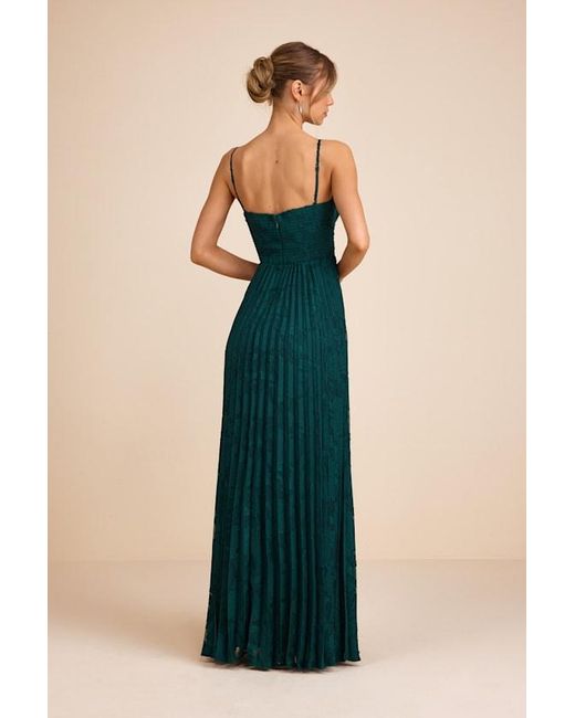 Lulus Blue Dacie Emerald Floral Burnout Pleated Bustier Maxi Dress