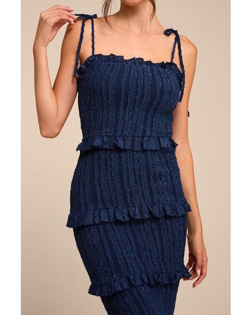 Lulus Blue Aymana Smocked Bodycon Midi Dress