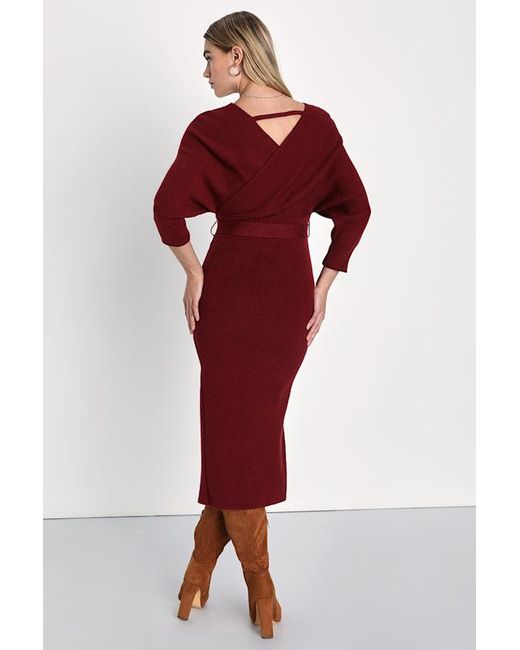Lulus Red Fall Into Fashion Dolman Sleeve Sweater Midi Dress