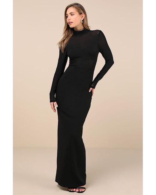 Lulus Black Forever Modern Mesh Long Sleeve Maxi Dress