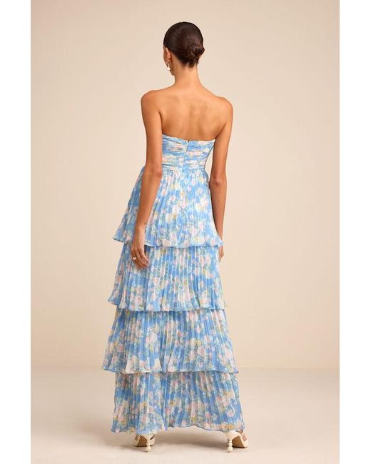 Lulus Black Seriously Sensational Floral Strapless Tiered Maxi Dress