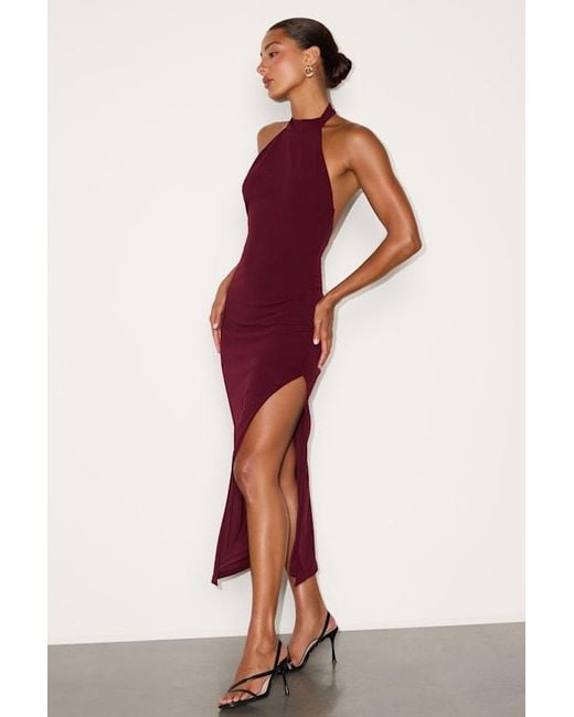 Lulus Red Deziree Halter Bodycon Midi Dress