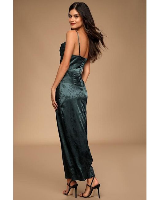 Lulus Blue Under The Moonlight Satin Jacquard Maxi Dress