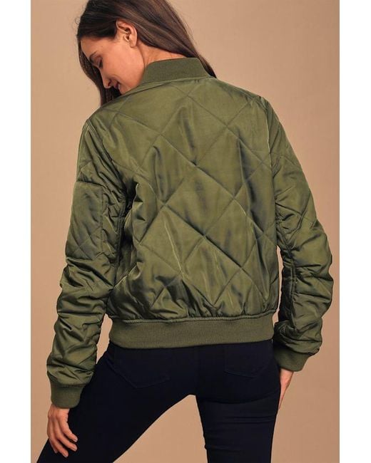 Lulus Green Style Expedition Quilted Bomber Jacket