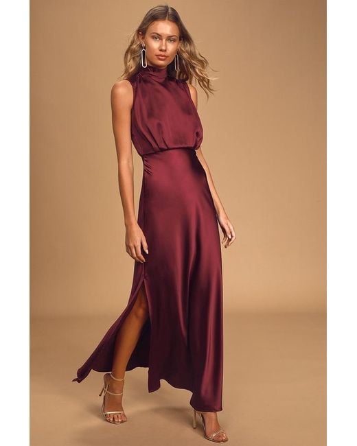 Lulus Red Classic Elegance Wine Satin Maxi Dress