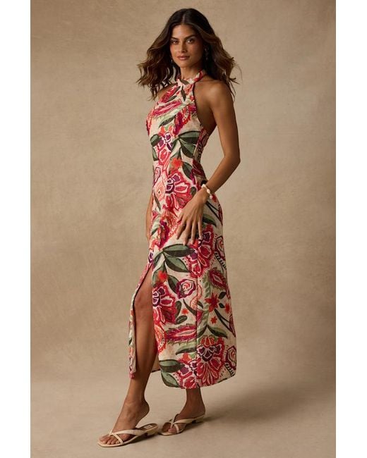 Lulus White Paloma Multi Floral Halter Midi Dress