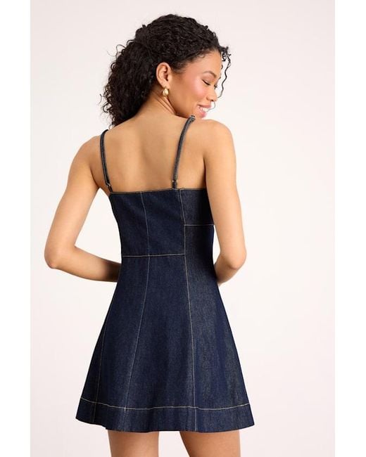 Lulus Blue Faida Dark Wash Denim Skater Mini Dress