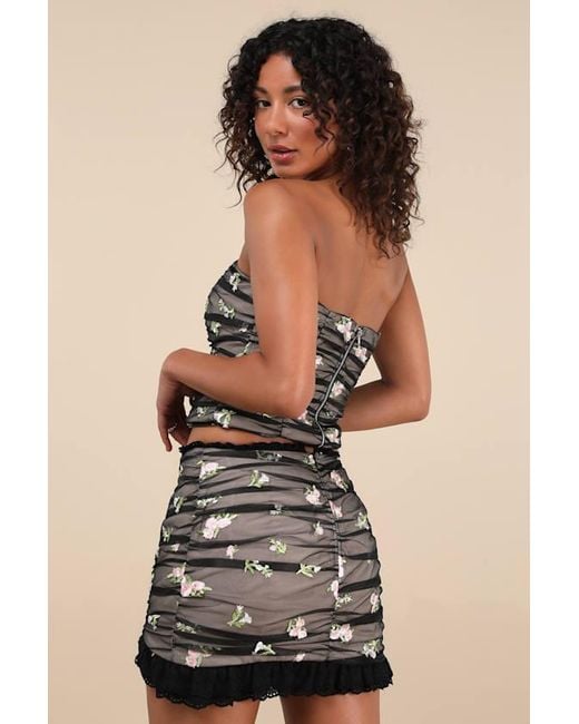 Lulus Black Terese Mesh Floral Embroidered Mini Skirt
