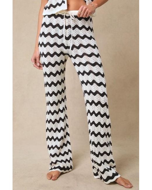 4th & Reckless Natural Anna Ivory And Striped Crochet Swim Cover-Up Pants