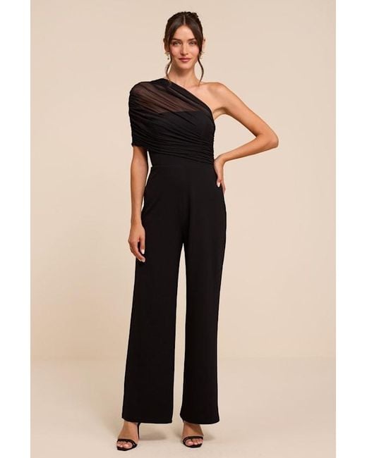 Lulus Natural Kimia Mesh Asymmetrical Jumpsuit