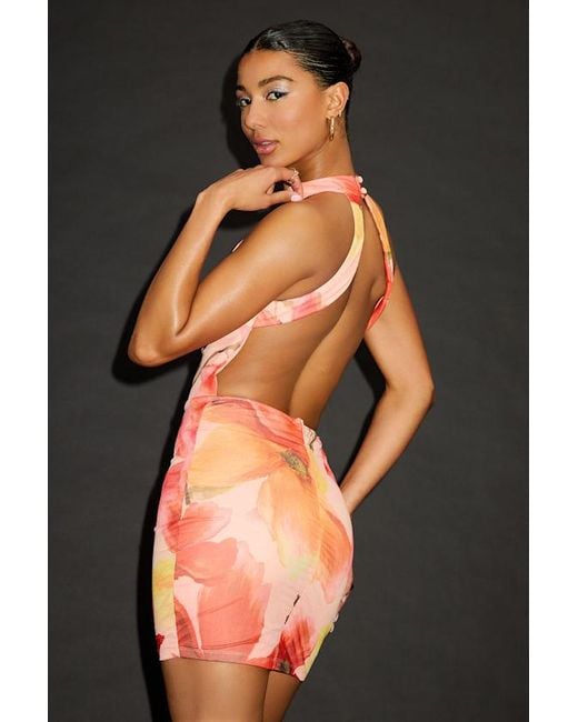 Lulus Black Siranda Multi Floral Mesh Backless Mini Dress