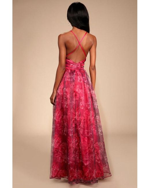 Lulus Red Romance That Wows Floral Print Organza Maxi Dress