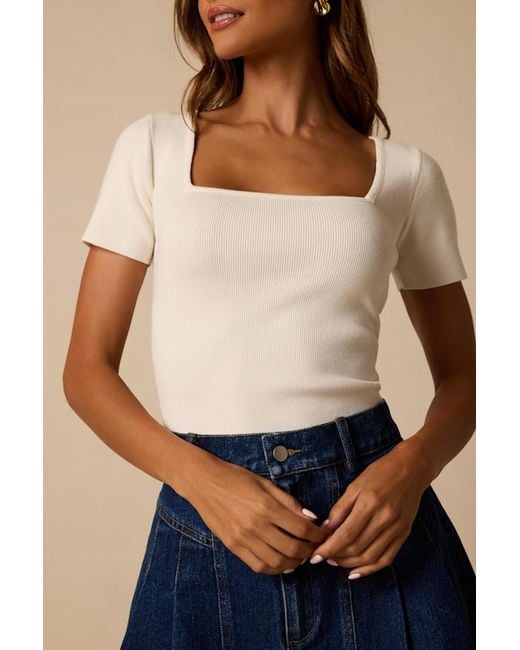 Lulus Natural Dalida Ribbed Knit Short Sleeve Top