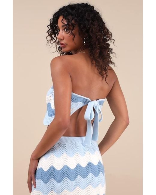 Lulus Blue Sandro Multi Crochet Strapless Crop Top