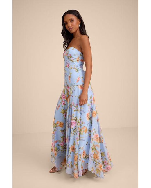Lulus Blue Alandria Floral Drop Waist Maxi Dress