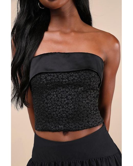 Lulus Black Envied Confidence Jacquard Cropped Strapless Top