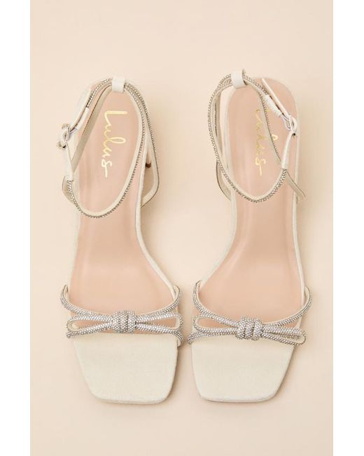 Lulus White Zoelle Rhinestone Low Heel Ankle Strap Sandals