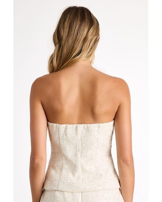 Lulus White Brionee Tweed Sequin Button-Front Strapless Top