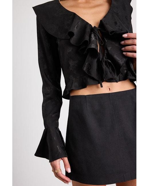 Lulus Black Esmina Jacquard Ruffled Tie-Front Top