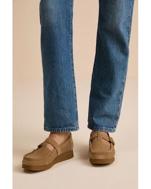 Clarks Natural Wallabee T-Bar Dark Suede Buckle Flats