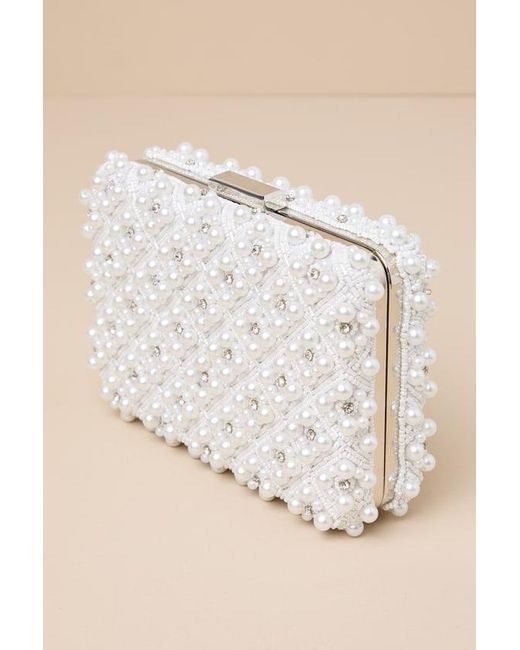 Lulus Natural Utterly Elevated Pearl Rhinestone Rectangular Clutch