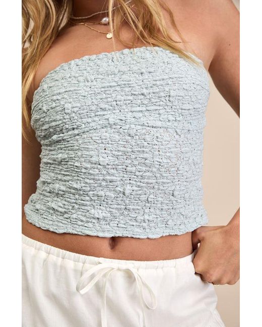 Lulus Blue Bellona Jacquard Knit Strapless Crop Top