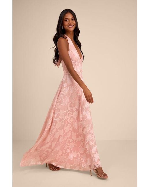 Lulus Pink Maira Floral Burnout Halter Maxi Dress