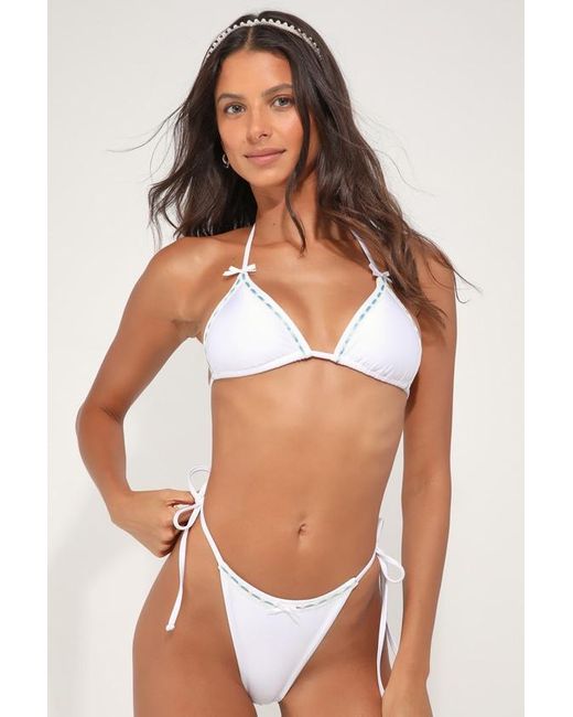 Dippin' Daisy's White Always Lace Bow Side-Tie Bikini Bottoms